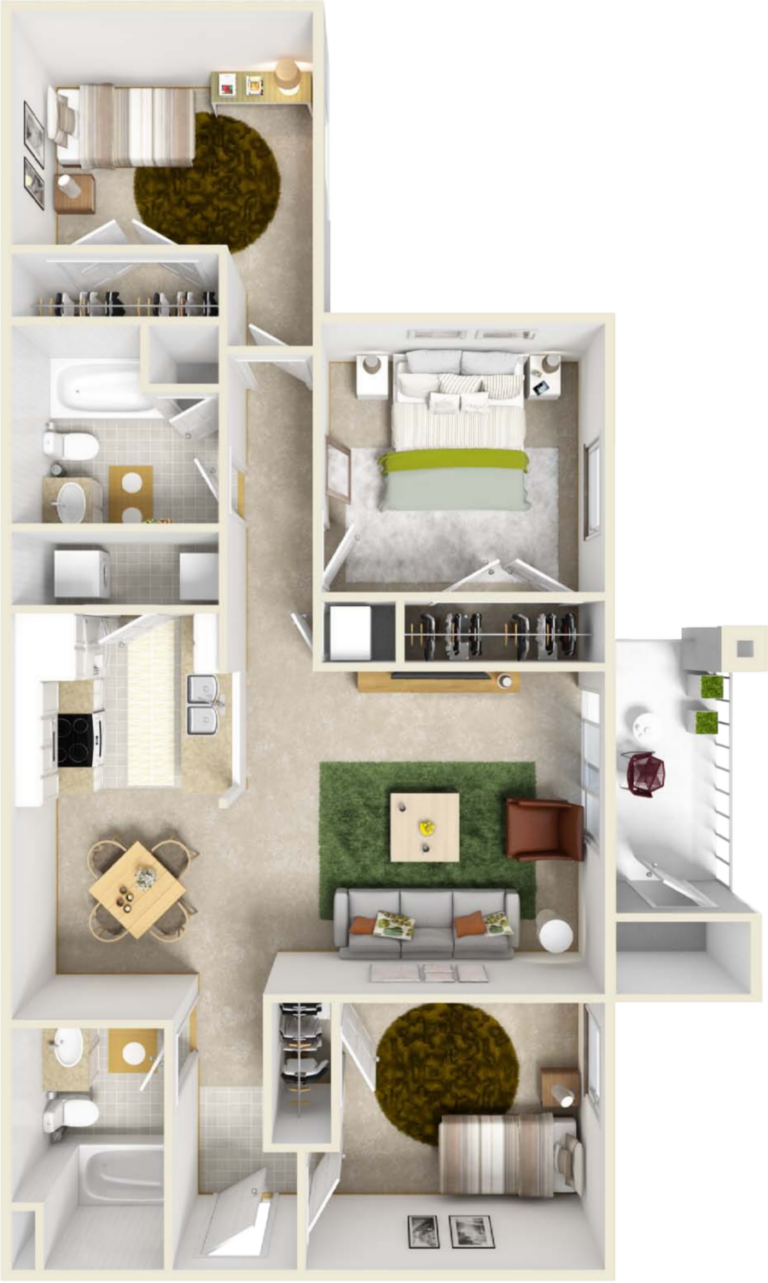 Crosswood Apartments - Rogersville Missouri - 3 Bedroom 2 Bathroom Floor Plan